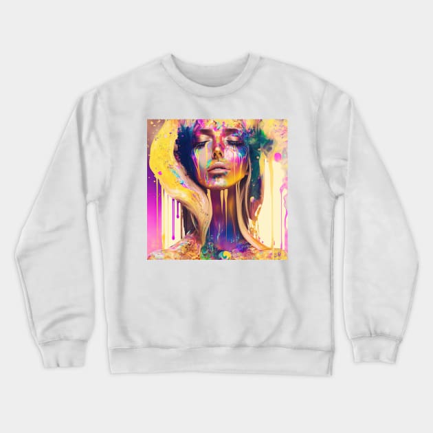 Basking in the Sunshine - Emotionally Fluid Collection - Psychedelic Paint Drip Portraits Crewneck Sweatshirt by JensenArtCo